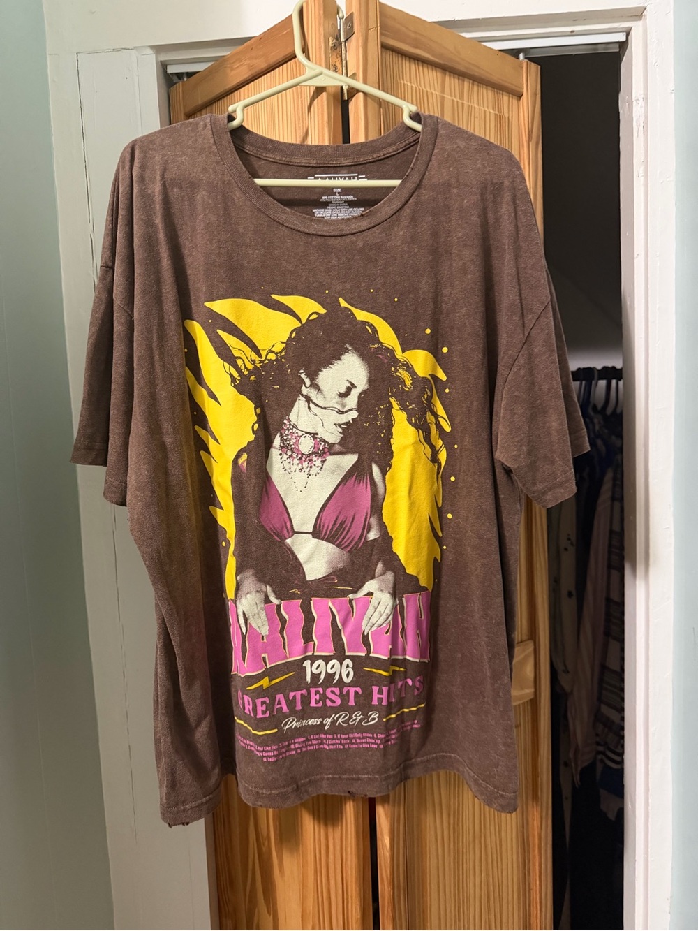 Comfort Colors Brown Vintage Graphic Tee with Yellow & Pink Print Aaliyah.